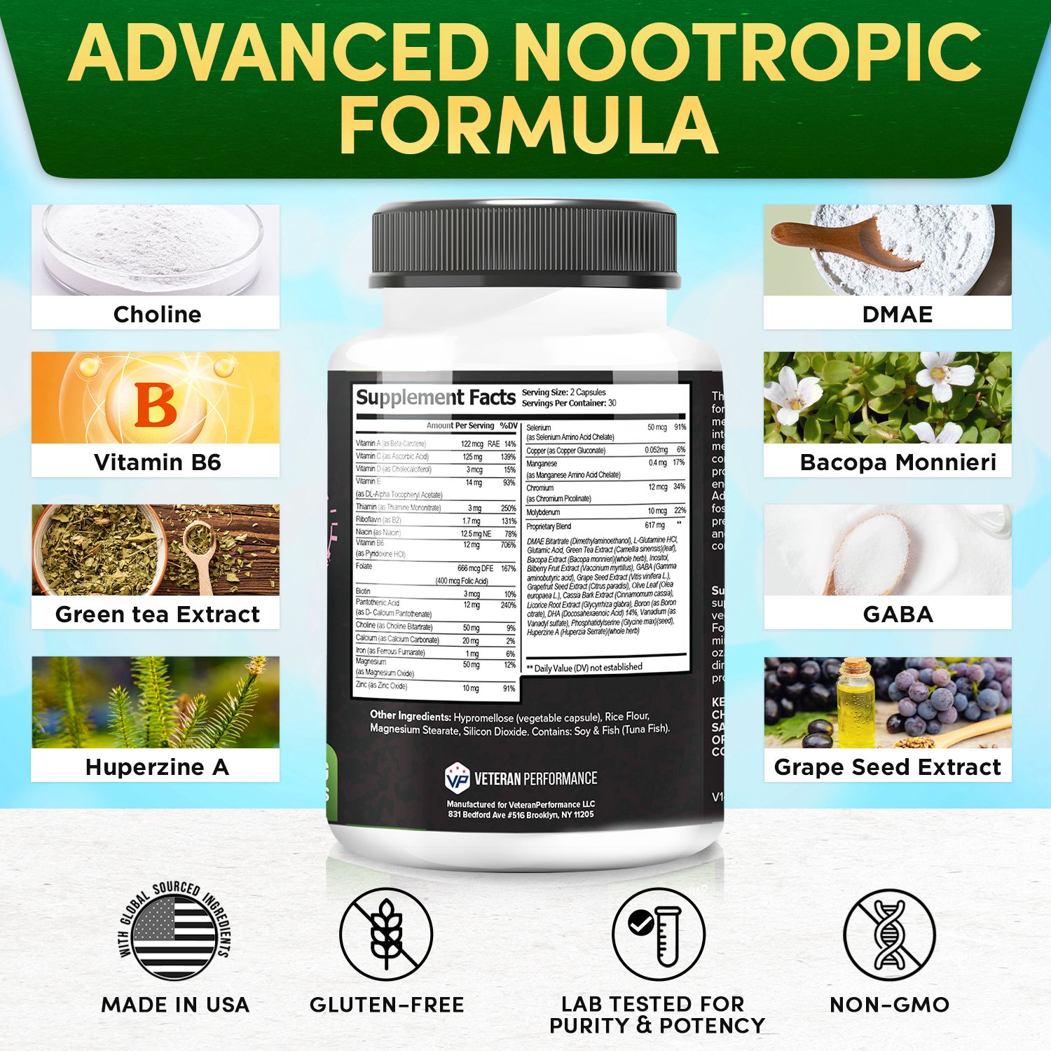 Veteran Performance Alpha Alert Nootropic – Brain Supplement for Focus & Memory