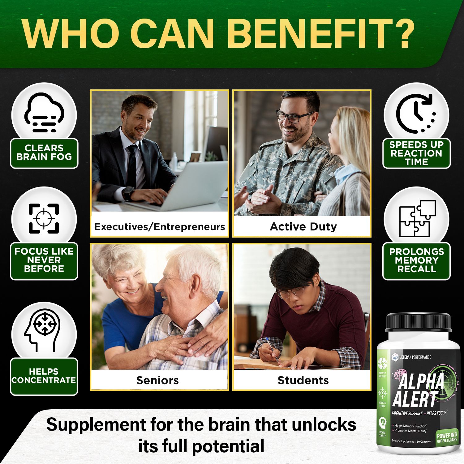 Veteran Performance Alpha Alert Nootropic – Brain Supplement for Focus & Memory