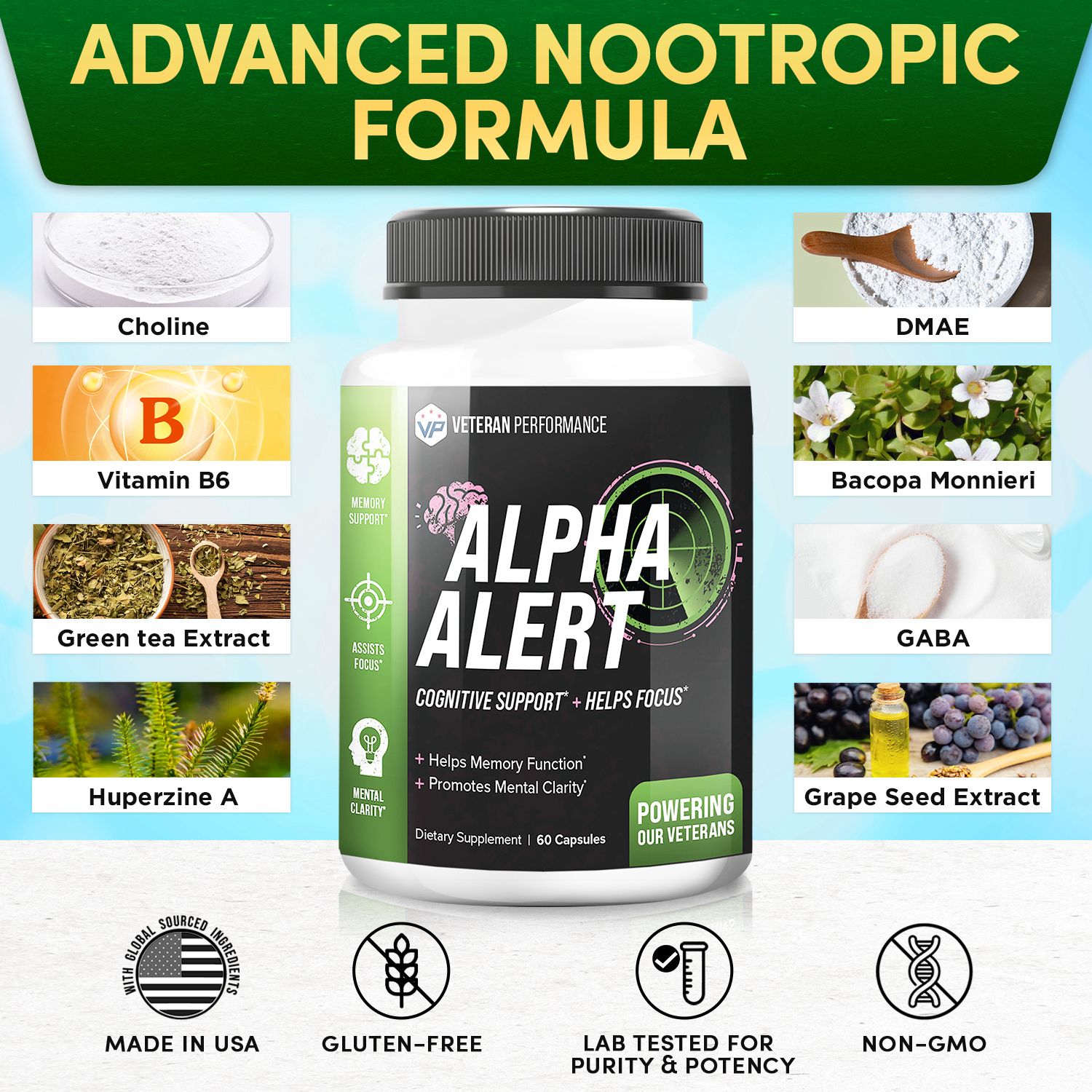 Veteran Performance Alpha Alert Nootropic – Brain Supplement for Focus & Memory