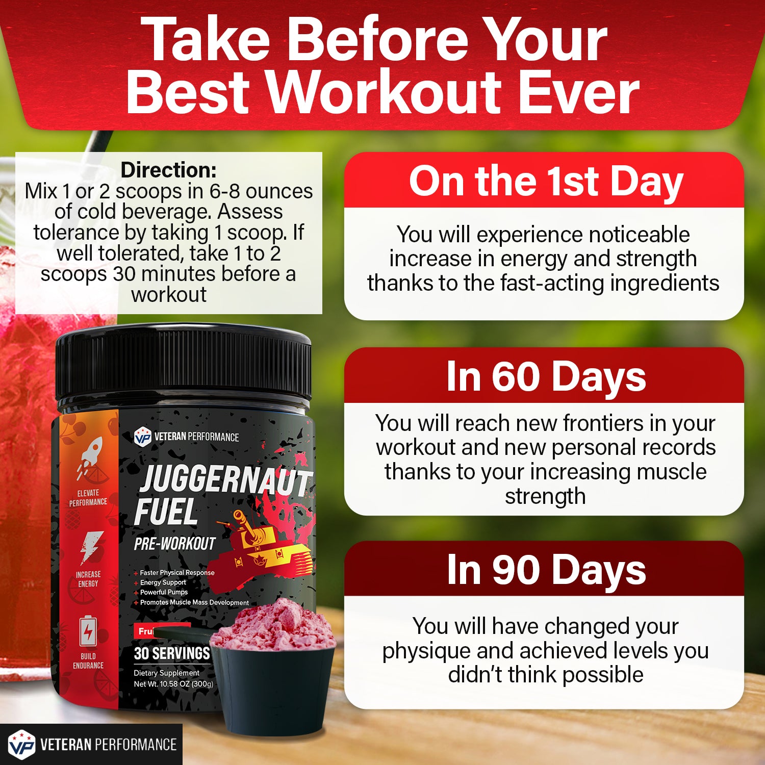 Veteran Peformance Juggernaut Fuel Pre-Workout + Moringa  + Multifunctional Household Fruit Mixer