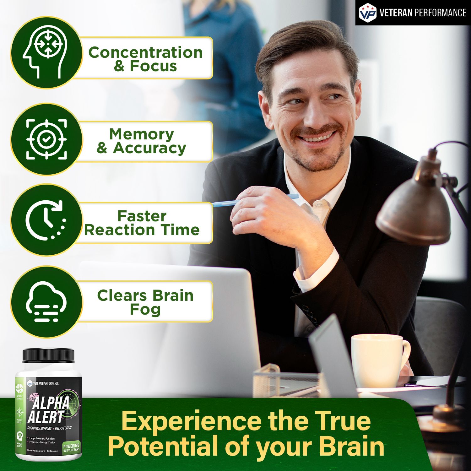 Veteran Performance Alpha Alert Nootropic – Brain Supplement for Focus & Memory