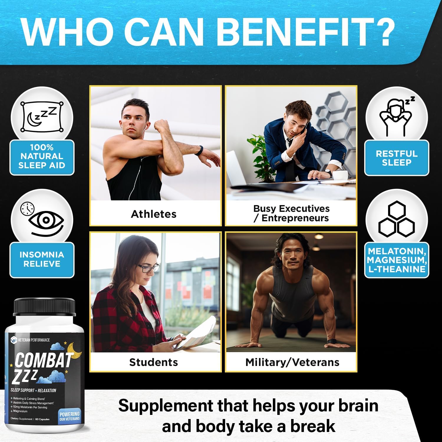 Veteran Performance Combat ZZZ – Sleep & Recovery Supplement for Deep Rest & Hormonal Balance