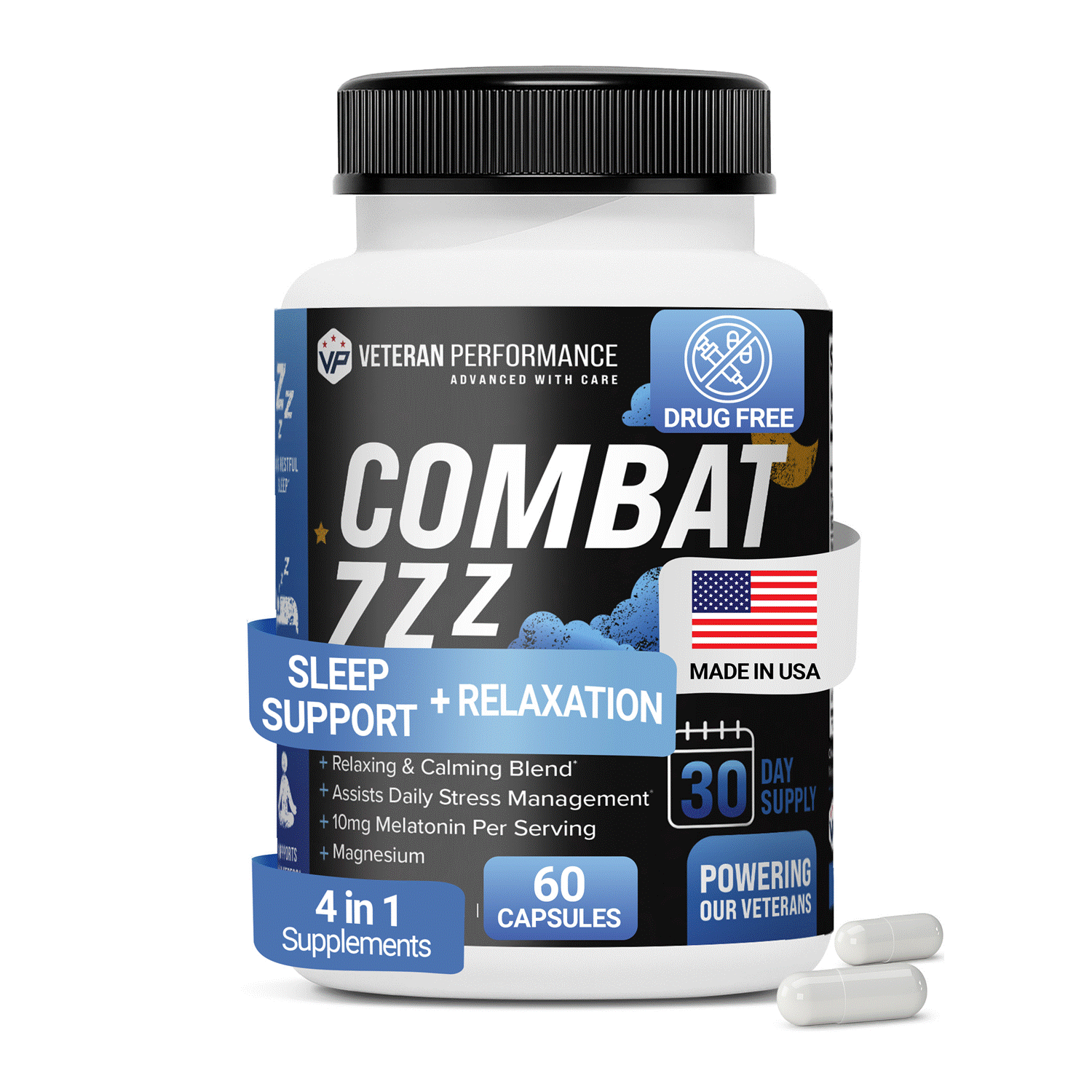 Veteran Performance Combat ZZZ – Sleep & Recovery Supplement for Deep Rest & Hormonal Balance