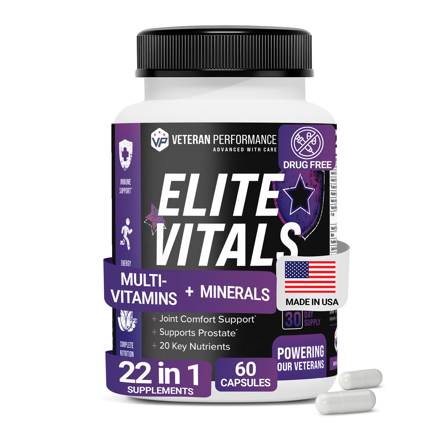 Veteran Performance Elite Vitals – Men's Daily Multivitamin for Energy, Immunity & Hormonal Suppo